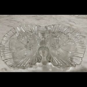 Mikasa frosted divided candy nut serving dish with double hibiscus flower bloom